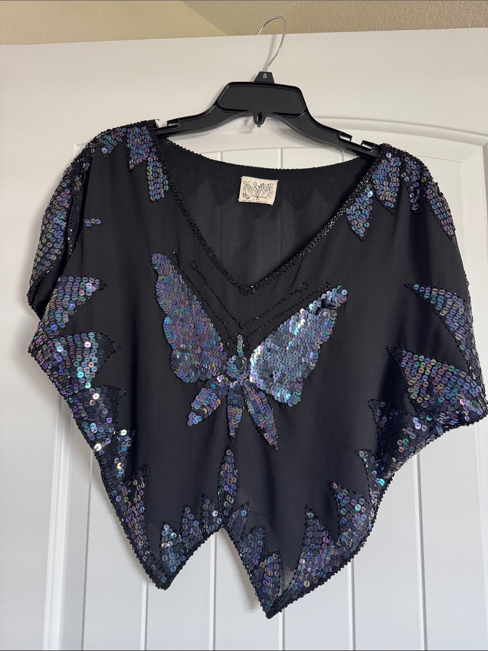 Free People Black Sequin Butterfly V-Neck Tunic